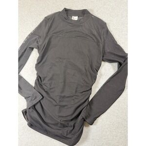 WIHOLL Women's Sheer Long Sleeve Ruched Top Mock Turtleneck Mesh Black S SKU 247